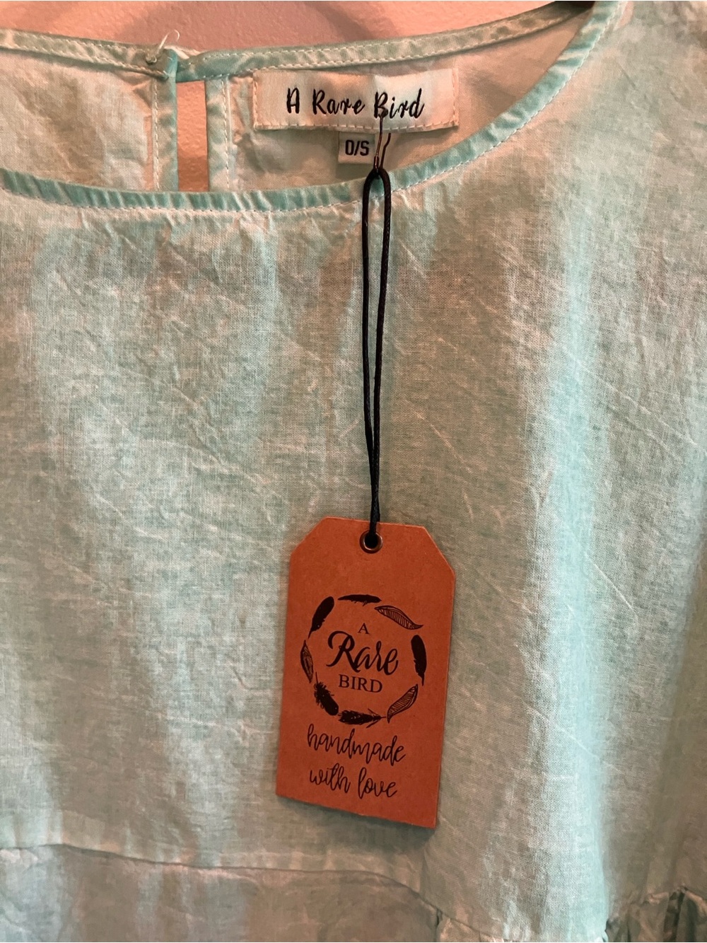 A Rare Bird Top Bell-Sleeve Cotton Relaxed Fit in Mint, Star Pocket and Birds OS - Picture 8 of 10